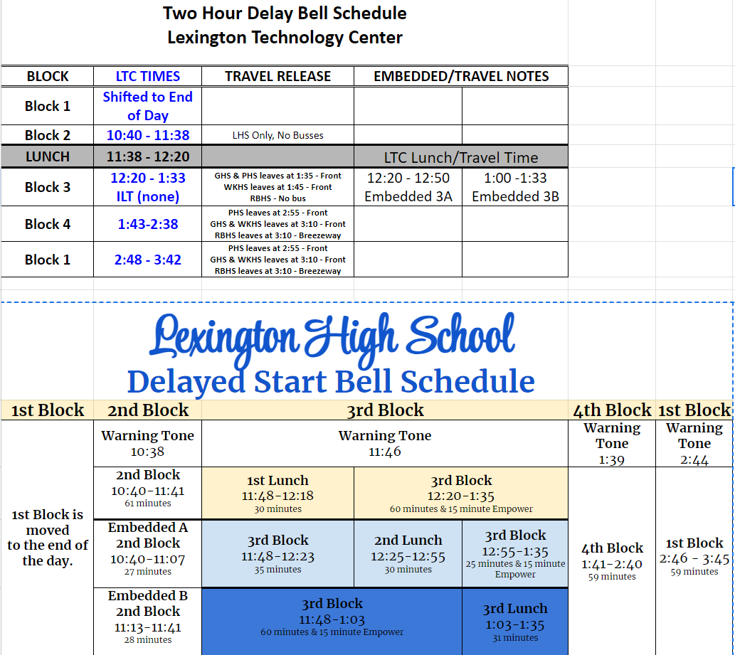 two hour delay schedule