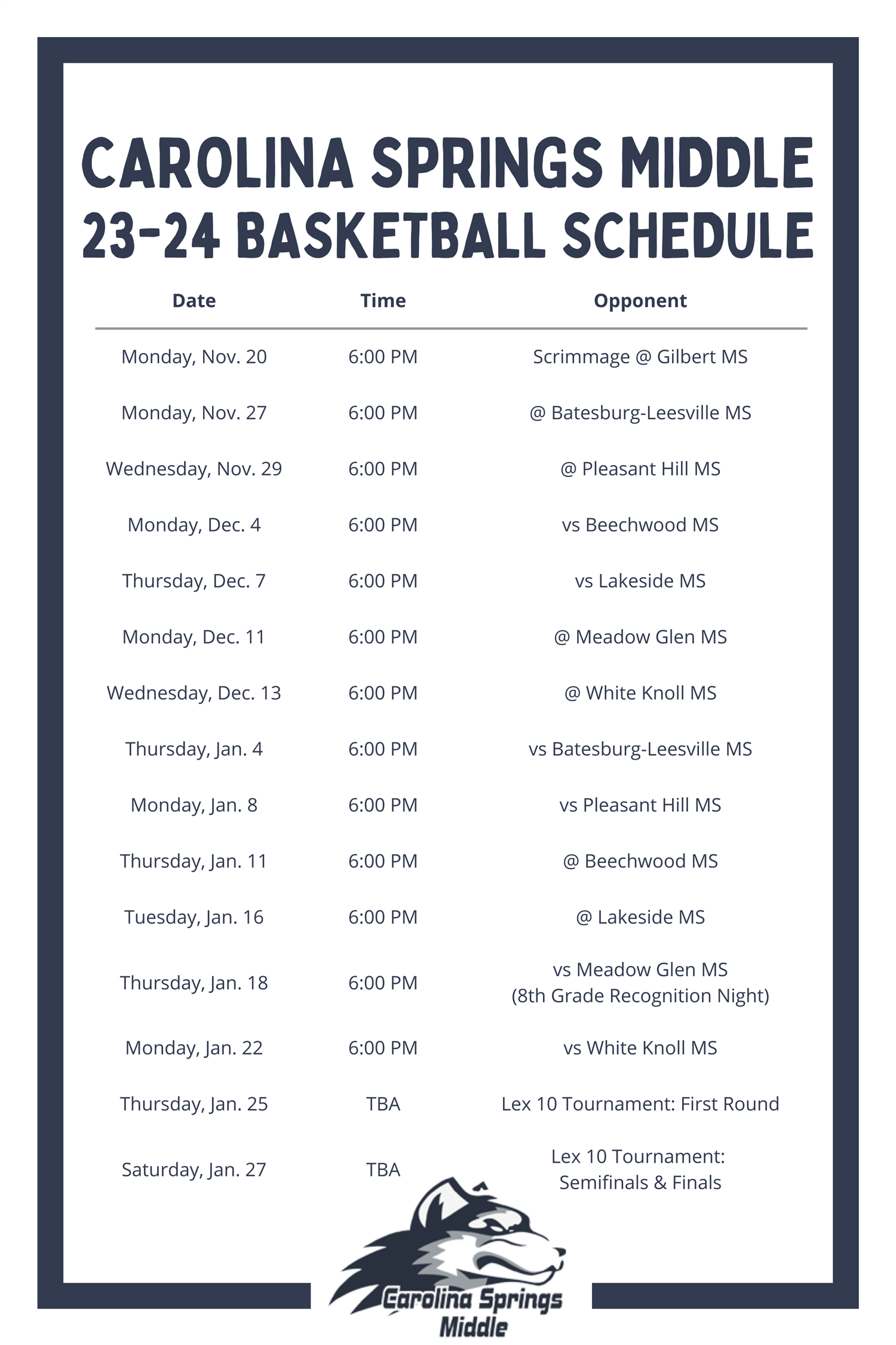 Basketball schedule